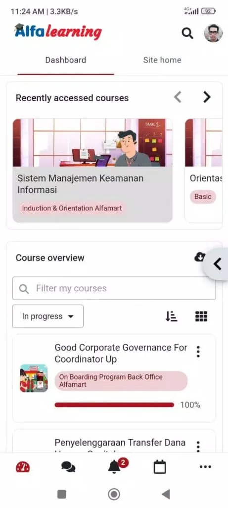 Screenshot Alfa Learning app